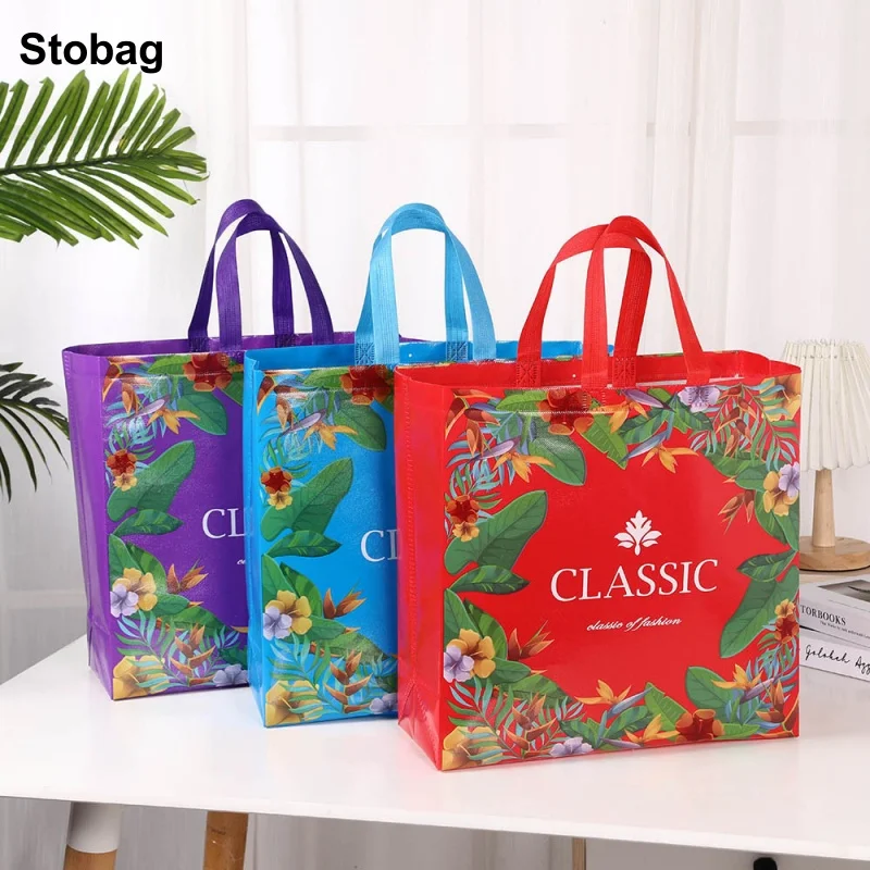 

StoBag 12pcs New Flowers Non-woven Tote Bag Fabric Package Gift Clothes Storage Reusable Pouch Portable Holiday Party Favors