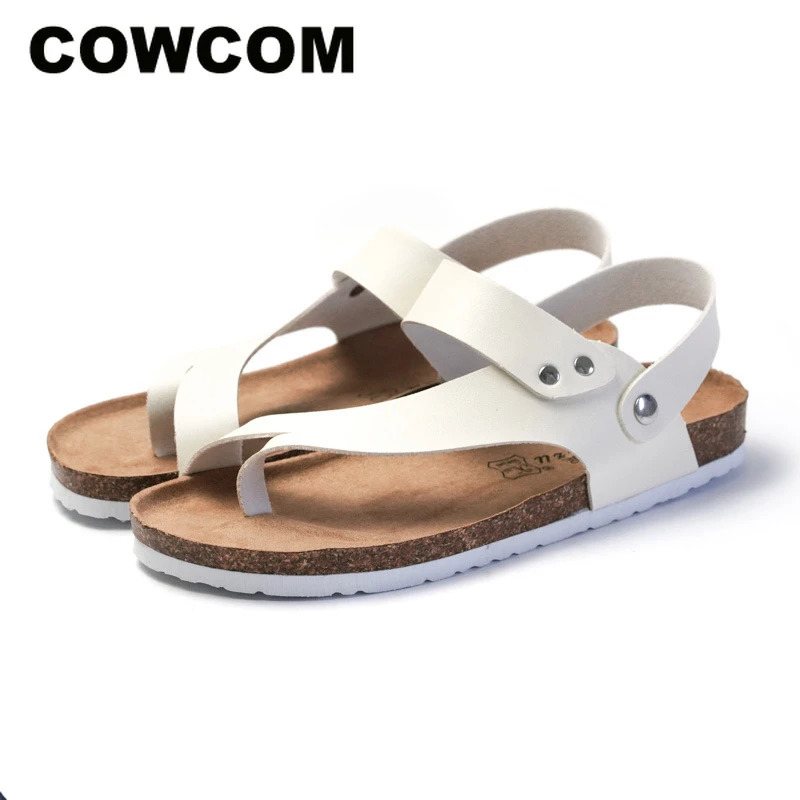 Chanclas de corcho para hombre, sandalias de piel sintética con Clip para la playa, color blanco y negro| | - AliExpress