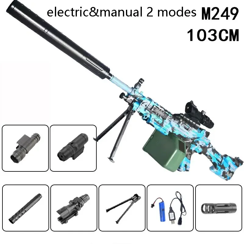 M249 Machine Gun Hydrogel Guns Electric Manual 2 Modes Realistic Toy Weapons Paintball Launcher for Men Adult Boys Shooting Game 5