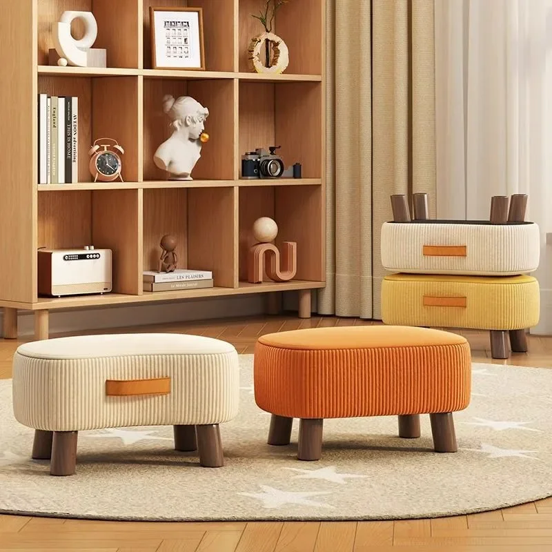 Solid Wood Small Soap Round Durable And Simple Sofa Low Living Room Coffee Table Stool, Fabric Shoe Changing Stool