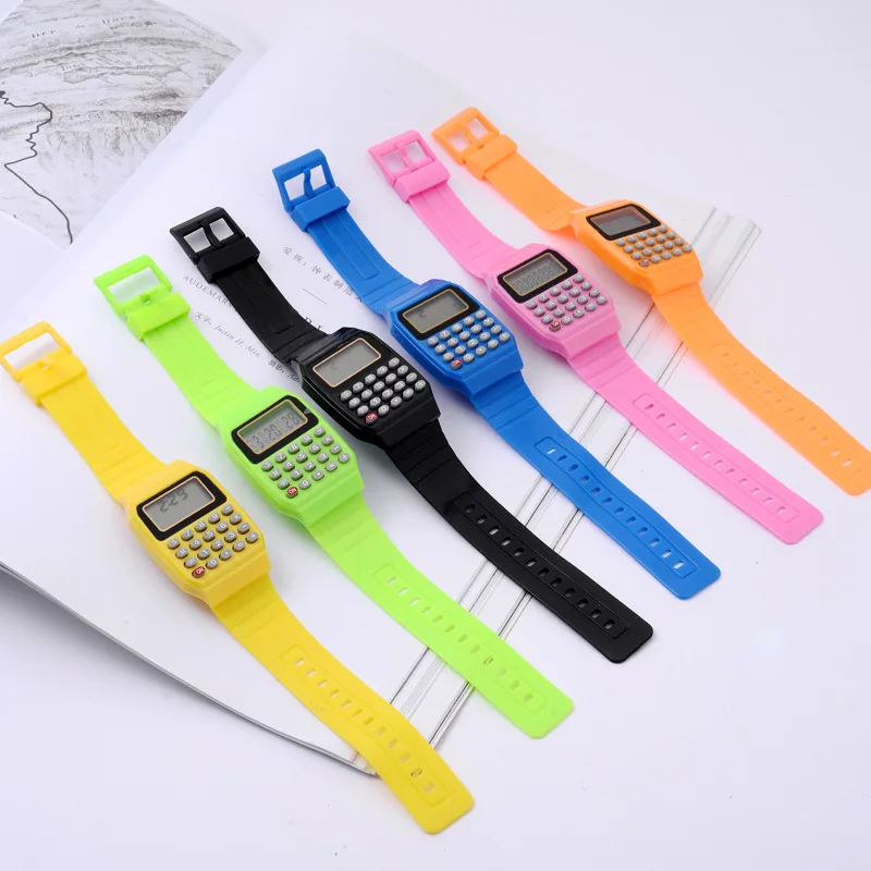 Waterproof Electronic Colorful Silicone Calculator Watch Boy or Girl Student Learning Watch Counting Tools Watch Clock Relojes