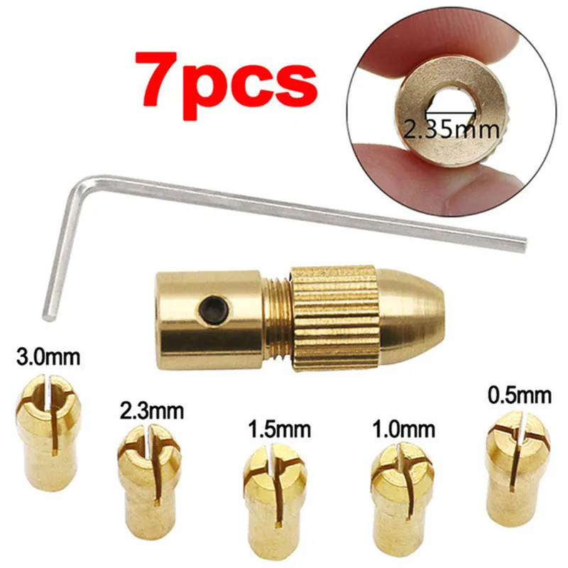 7pcs/set 2.35/3.17/4.05/5.05mm Brass Dremel Collet Mini Drill Chucks For Electric Motor Shaft Drill Bit Tool Drill Chuck Adapter 7pcs set 2 2 35 4 05 5 05mm electric motor shaft mini chuck fixture clamp 0 5 3