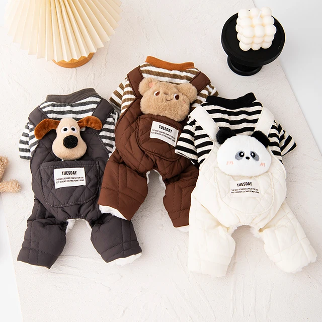 Thiened Autumn Winter Dog Clothes Bear Head Doll Four Legs Overalls Warm Anti edding  Pet Clothing Polyester Fiber 4