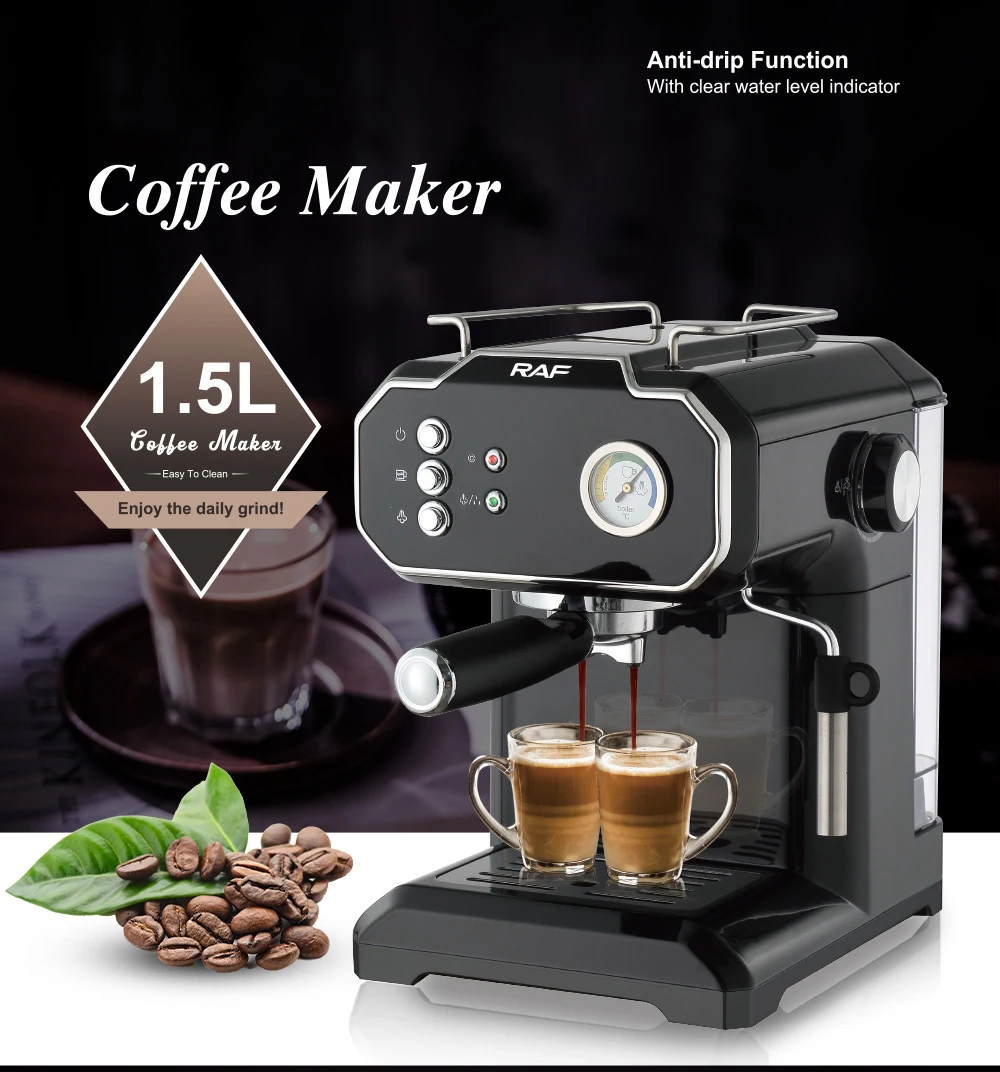 

R.104 Household Espresso Coffee Maker 850W 1.5L Anti-drip Function Multifunction Cafe Machine 2Color