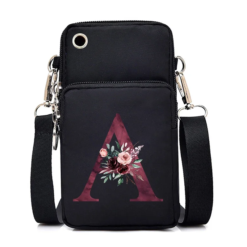 

26 Floral Alphabet A-Z Shoulder Bag Women Mobile Phone Bag Mini Female Messenger Purse Wallet Small CrossBody Bag Women Handbag