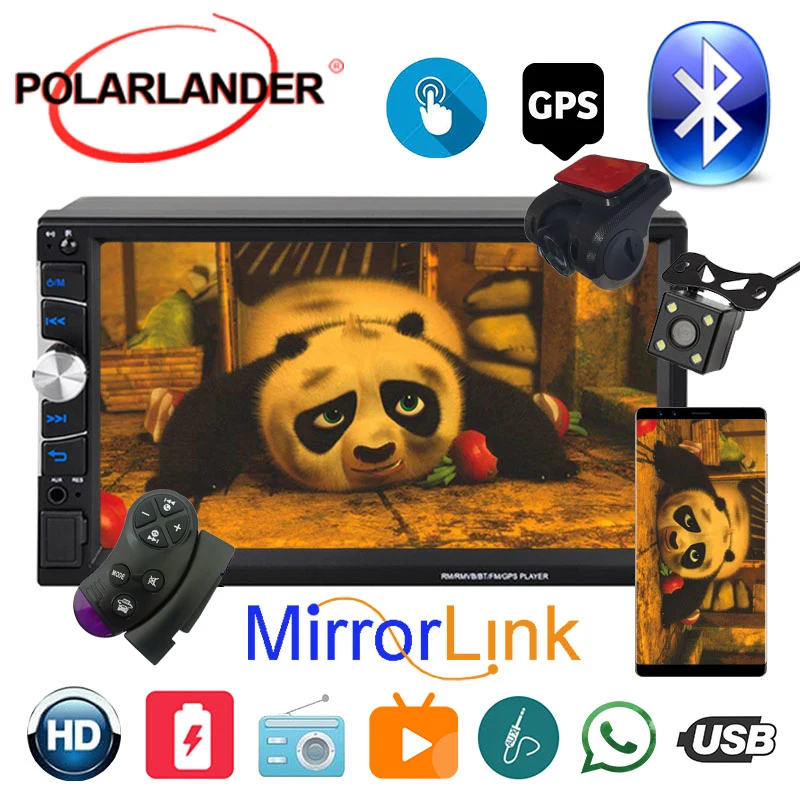 

Mirrorlink HD Touch Screen 2 Din Audio Carplay For Apple Android GPS/FM/USB/EQ MP5 Player 7'' Car Radio Bluetooth Multi-Language