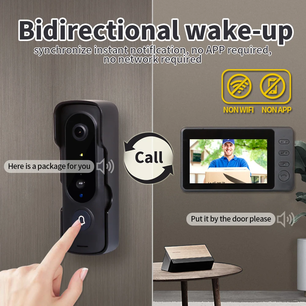 1080P 2.4G WiFi Video Intercom Two-way Audio AI Human Detection Wide Angle Night Vision Waterproof Rechargable Long Battery Life
