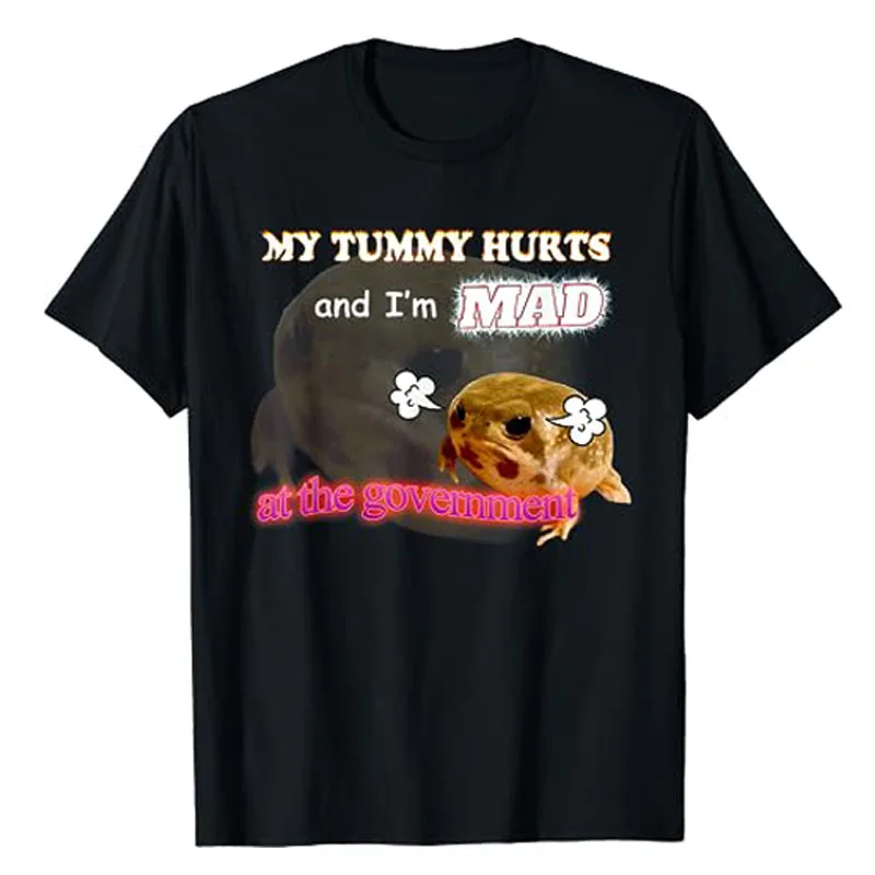 My Tummy Hurts and I\'m MAD At The Government Meme T-Shirt Humor Funny Grumpy Frog IBS, Gastroesophageal Reflux Graphic Tee Tops
