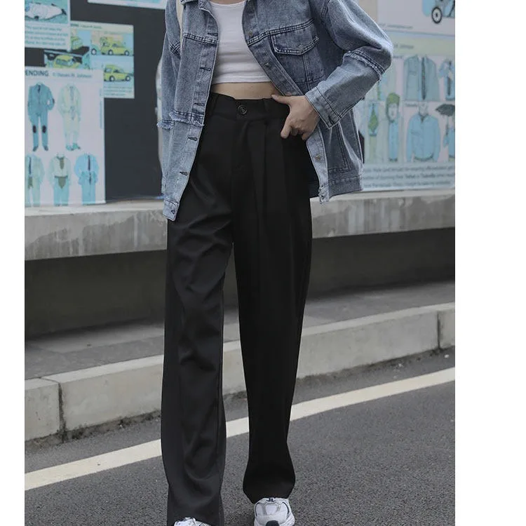 plaid pants Wide Leg Suit Pants Women's Loose Coffee High Waisted Drapey Mopping Pants Spring Autumn Straight Slim Casual Fashion Trousers cropped leggings Pants & Capris