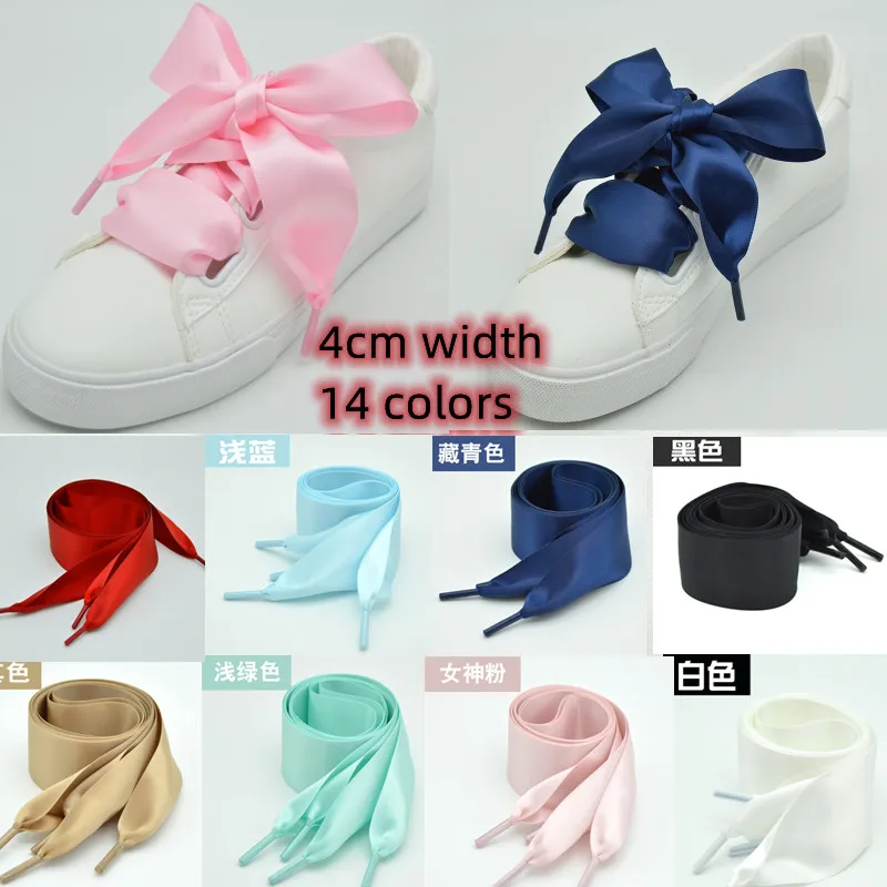 Widen Satin Silk Ribbon Flat Shoelaces Sneaker Sport Board Canvas Shoes Lace Strings 1 Pair 4CM