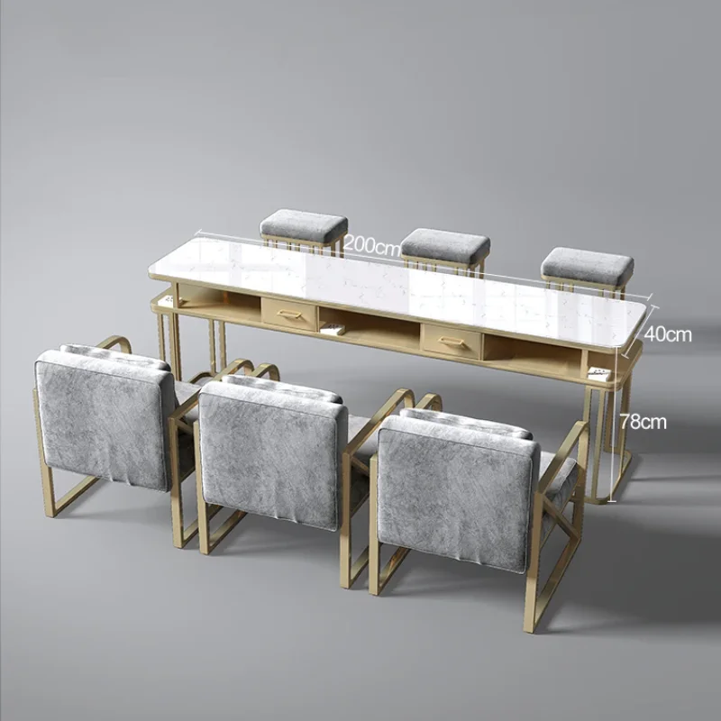 

Marble Tabletop Nail Table Multifunction Manicure Table Nordic Luxury Professional Golden Mesa De Manicure Salon Furniture