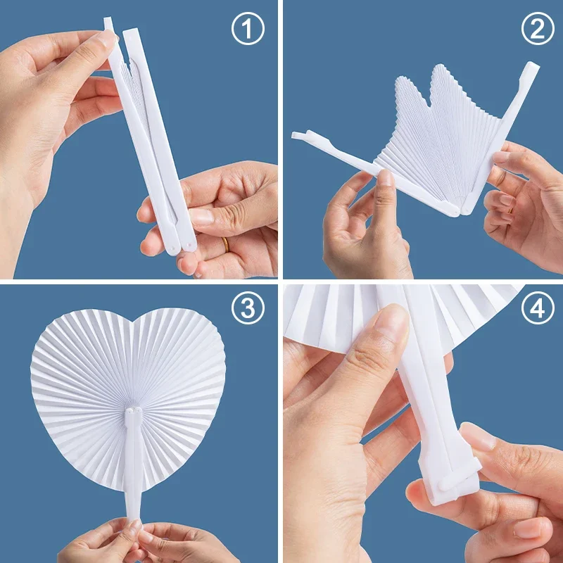 Foldable DIY Painting Heart Shape Round Paper Fan Wedding Party Guest Gifts Decoration Anniversary Kids Party Favors 20/100 PCS folding fan hand fan