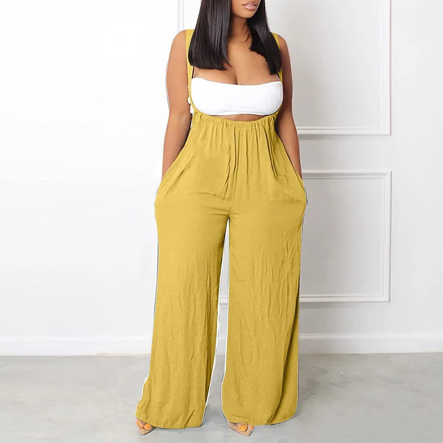 Mono-holgado-de-pierna-ancha-para-mujer-pantalones-largos-informales ...