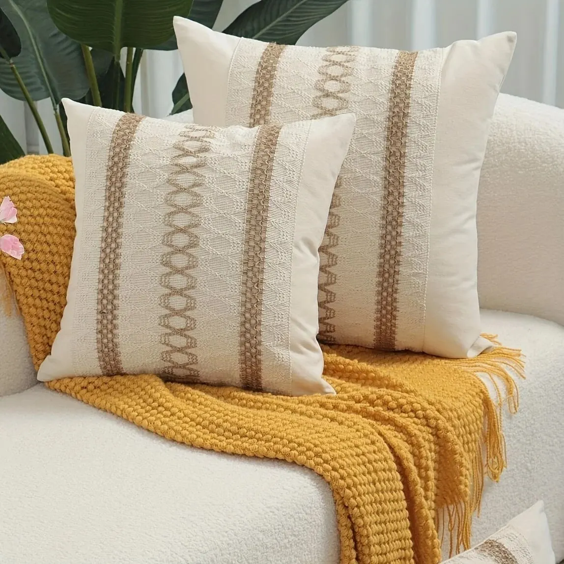 Woven Farmhouse Boho Neutral Decorative Throw Pillow Cover