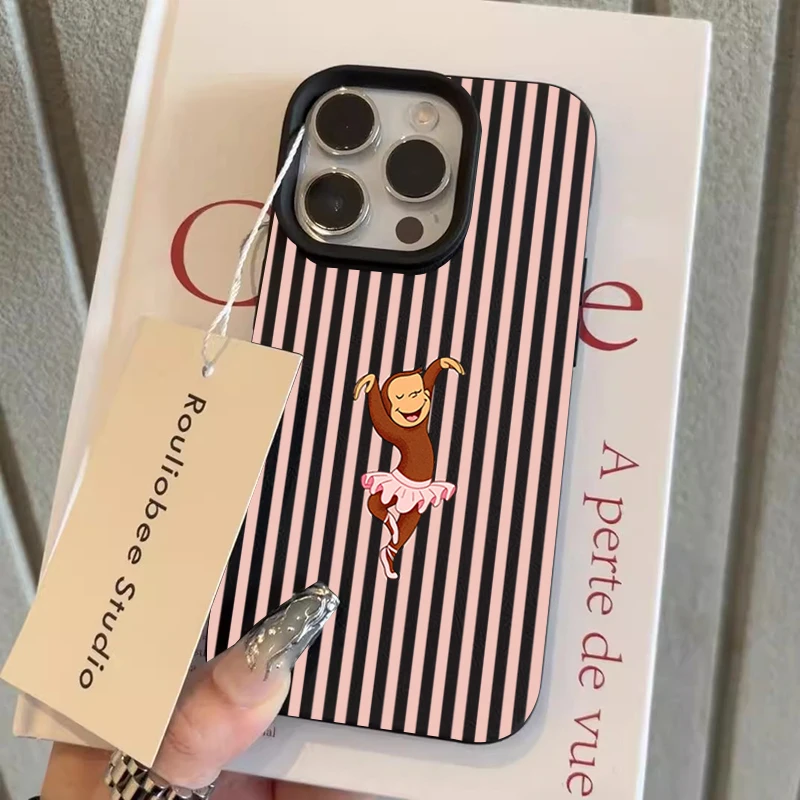 Pink Striped Dancing Monkey Pattern Phone Case