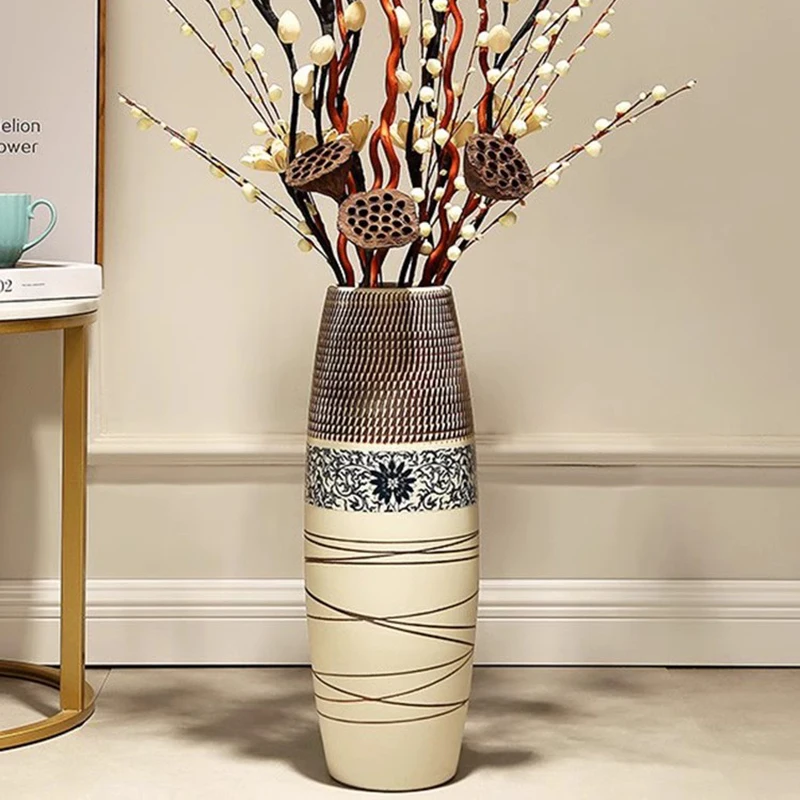 Nordic Style Ceramic Vase Dried Flower Aesthetic Ikebana Modern Floor-standing Vase White Vase Design Vazen Home Decoration FYVS 4