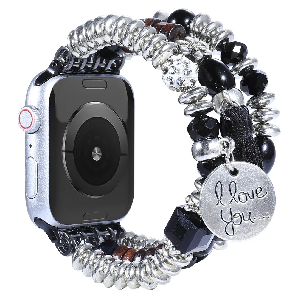 Jewelry Beaded Strap For Apple watch band 45mm 41mm Elastic Bracelet Wristband For iWatch 8 7 6 5 4 3SE 44mm 42mm 40mm 38mm band