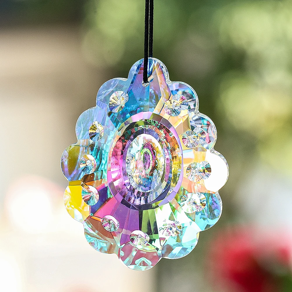 63MM Polished AB Stained Glass Crystal Faceted Prism Chandeliers Hang Decorative Accessories Suncatcher for Windows Decoration
