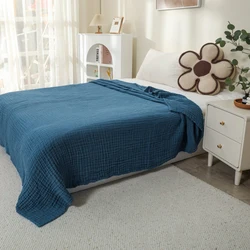 Battilo 100% Cotton Muslin Boho Throw Blanket - 6 - Layer Breathable Lightweight Summer Blanket - 130x150cm (Blue)