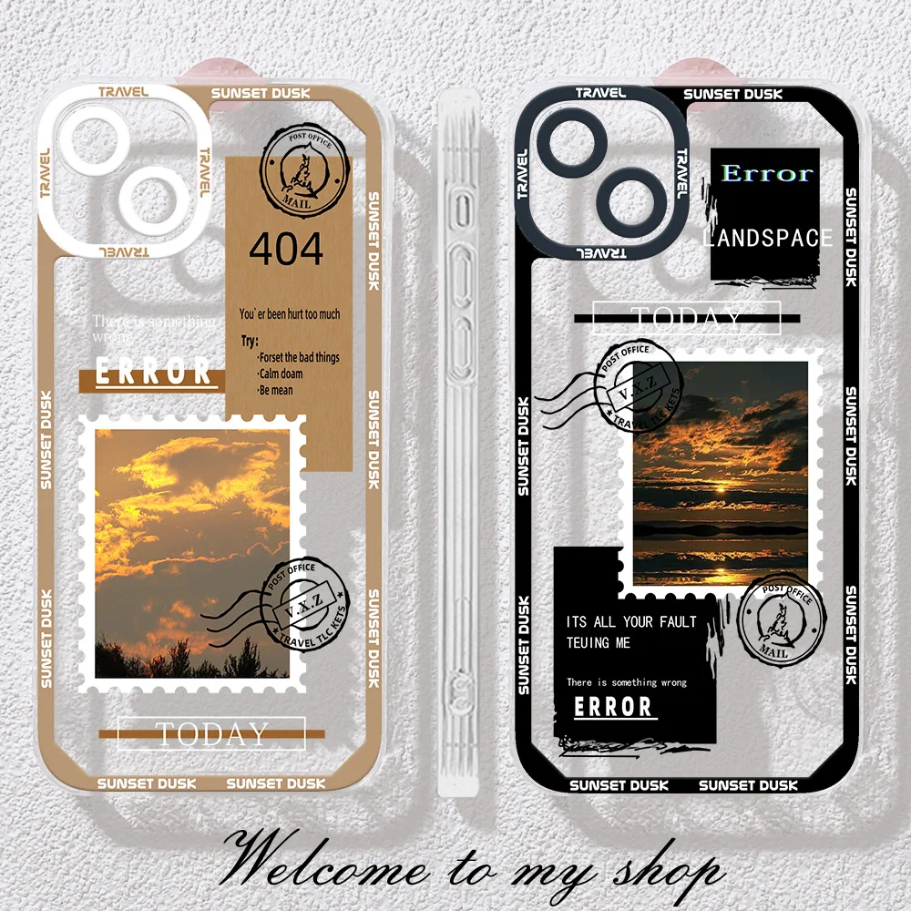 Custodia Per Iphone 14 Pro Max Retro Landscape Stamp Labe Case Iphone 11 12 13 Pro Max X Xr Xs Max 7 8 Plus Se 2020 Cover Trasparente 11Pr