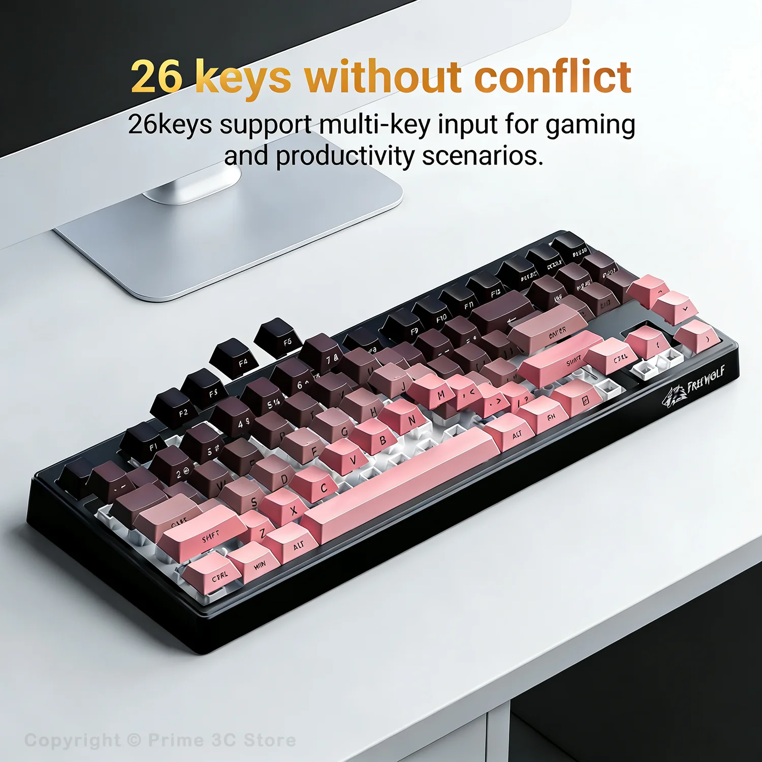 프리울프 M87v2 무선 게이밍 키보드, RGB 87키 TKL PBT 키캡, 무소음, 트리플 모드 블루투스/2.4G/유선, 대용량 배터리