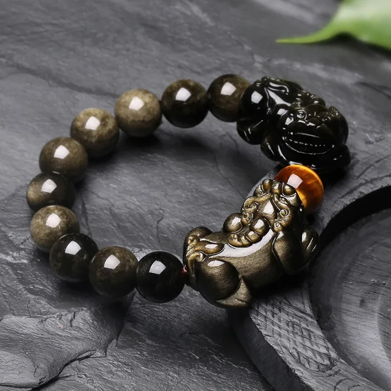 

Quality Feng Shui Black Obsidian Bracelet For Men Women Original Real Bead Stone Health Care Wealth Charm Good Luck Wrist Bangle