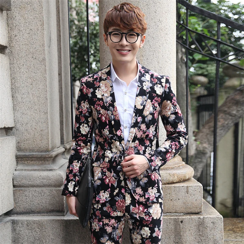 Spring New Men's Suit Two Piece (Jacket + Pants) Wedding Party Slim Fit Coat with Trousers Red Green Men Sets M-5XL