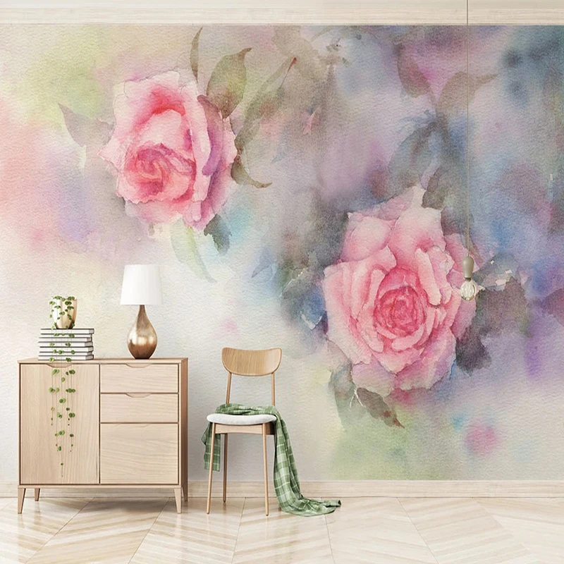 

Photo Wallpaper 3D Watercolor Hand Painted Pink Rose Flower Murals Living Room TV Sofa Backdrop Romantic Home Decor Papier Peint