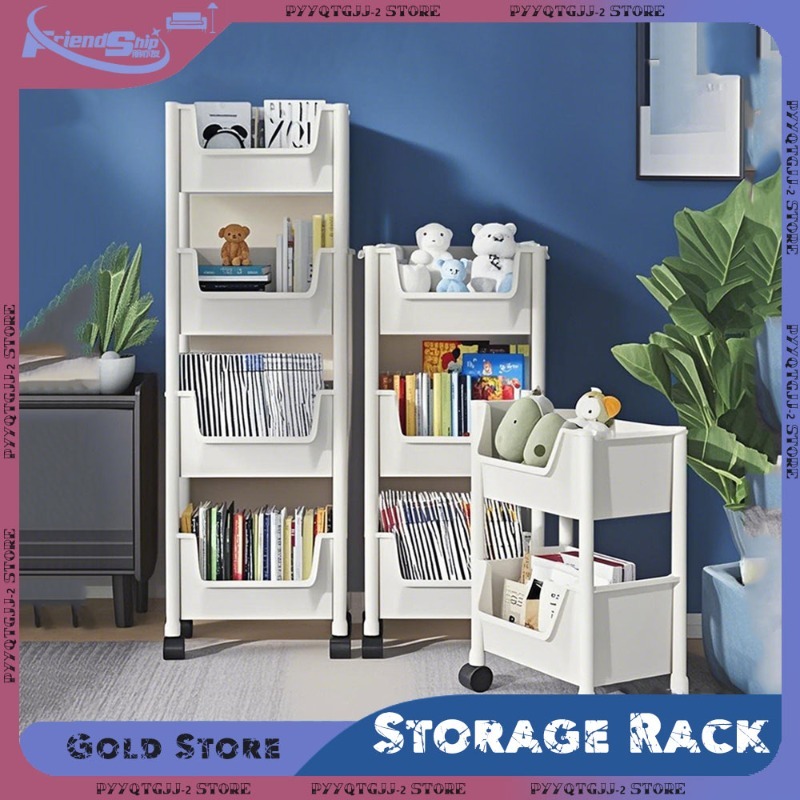 Trolley Bookshelf Kitchen Storage Rack Adjustable Steel BPA-Free Organizer Space-Saving for Multi-Room Home Storage Solution