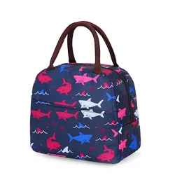Insulated Portable Lunch Cooler Bag for Women and Kids - Thermal Food Storage for Picnic and Travel (Cyan Shark)