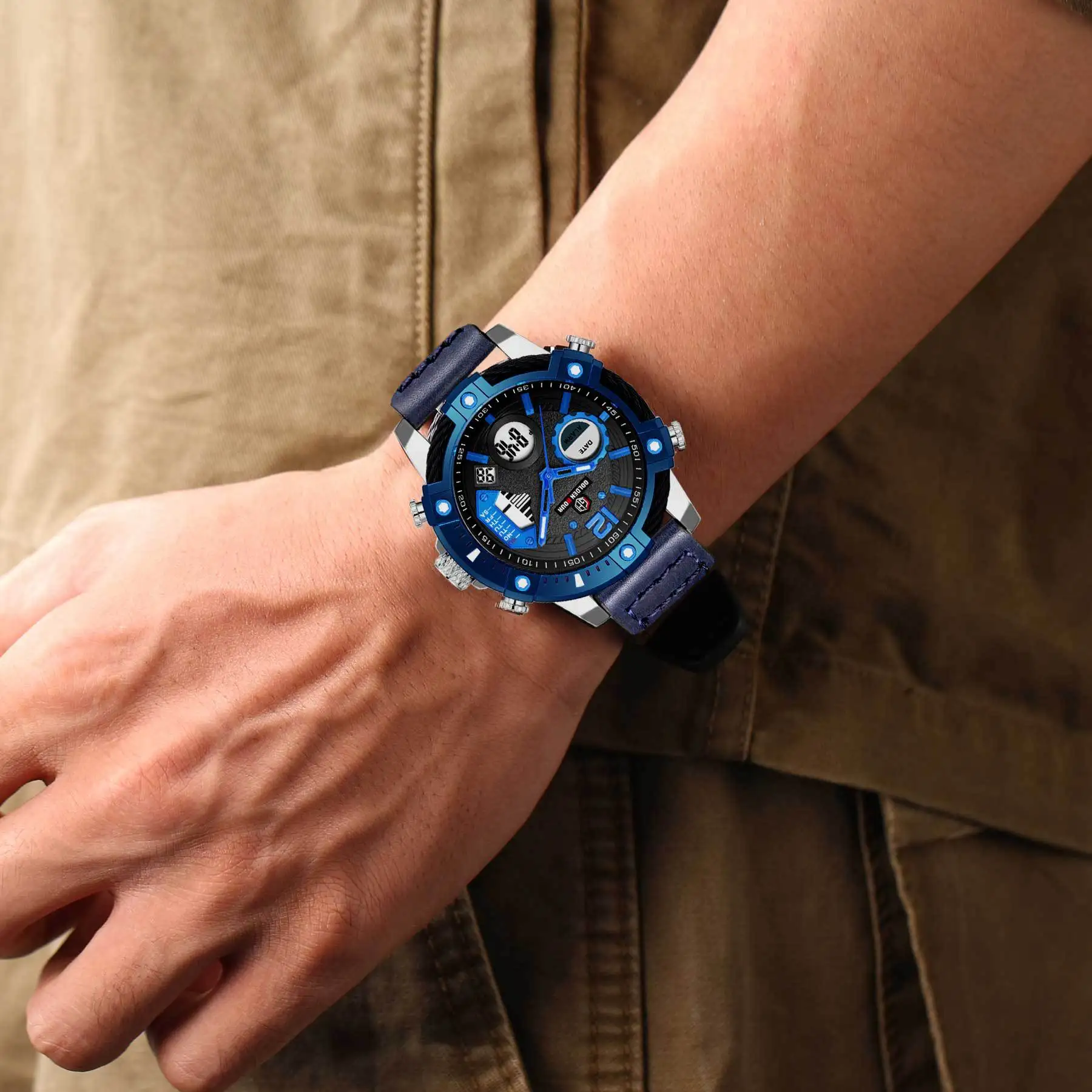 New Fashion Mens Watch Dual Display Military Sports Man Watch Digital LED Luminous Calendar Waterproof Quartz Watches For Men - 5
