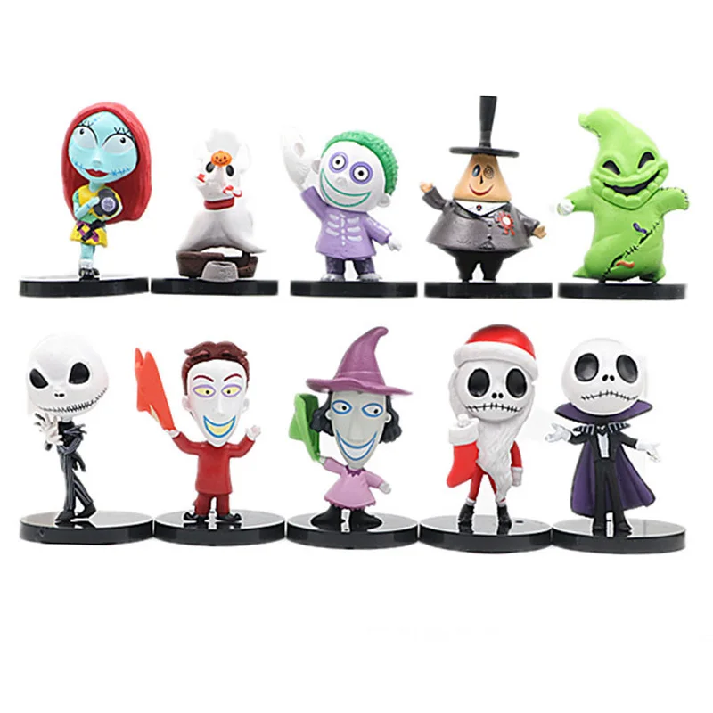 10 Pezzi Disney The Nightmare Before Christmas Action Figure Toys Zero Shock Barrel Sally Jack Lock Model Dolls Toy For Kids Gift