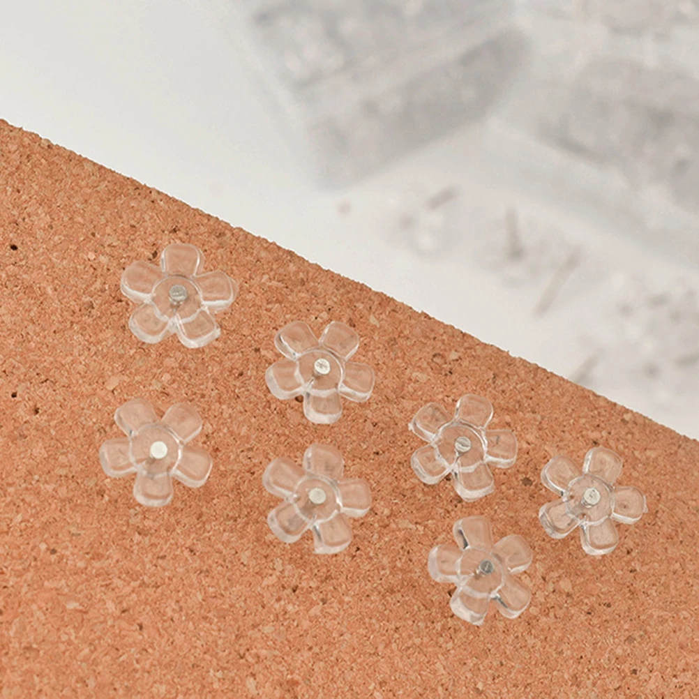Flower Shape Push Pins 100pcs Cork Board Thumb Tacks Clear Map Thumbtacks Office Binding Supplies Plastic Iron Materials push pins