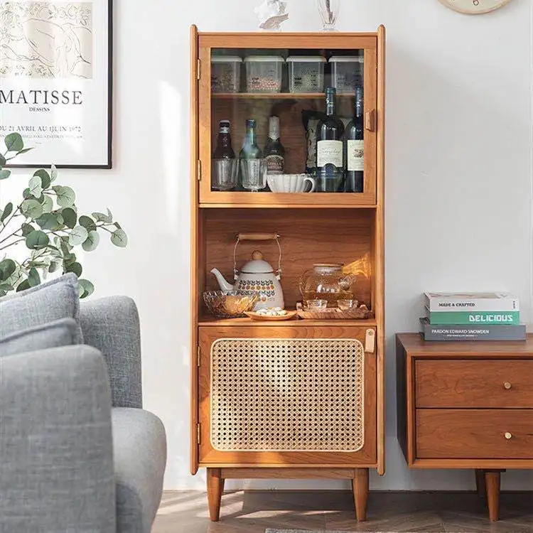 

Solid Wood Living Room Simple Modern Rattan Door Display TV Tea Cabinet
