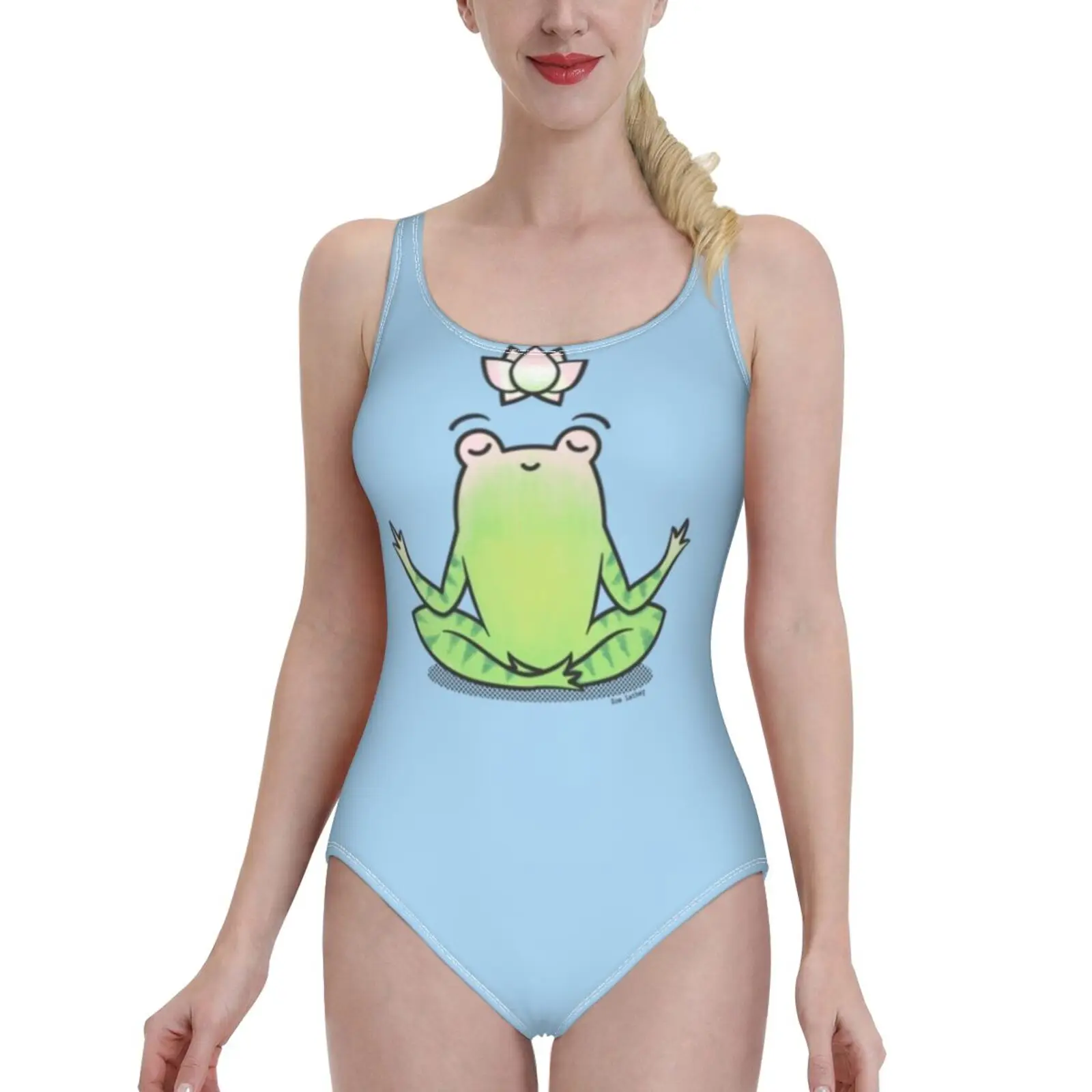 Zen Yoga Frog Sexy Print Swimwear Women One Piece Swimsuit Female