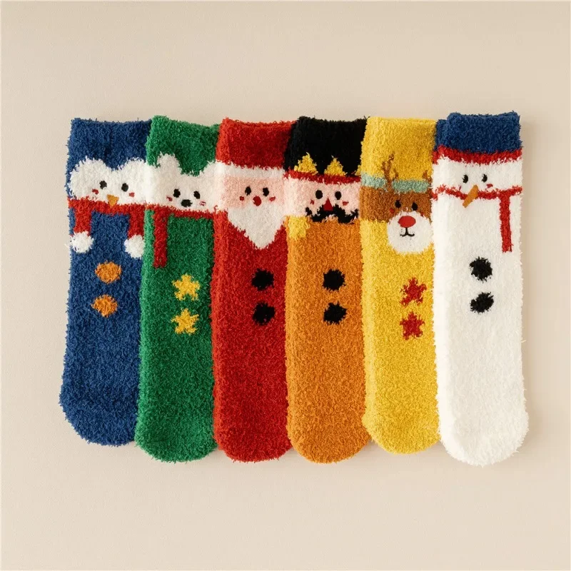 

Non-hair Off Coral Velvet Christmas Socks Mid-tube Winter Christmas Cross Border Velvet Home Socks for Women