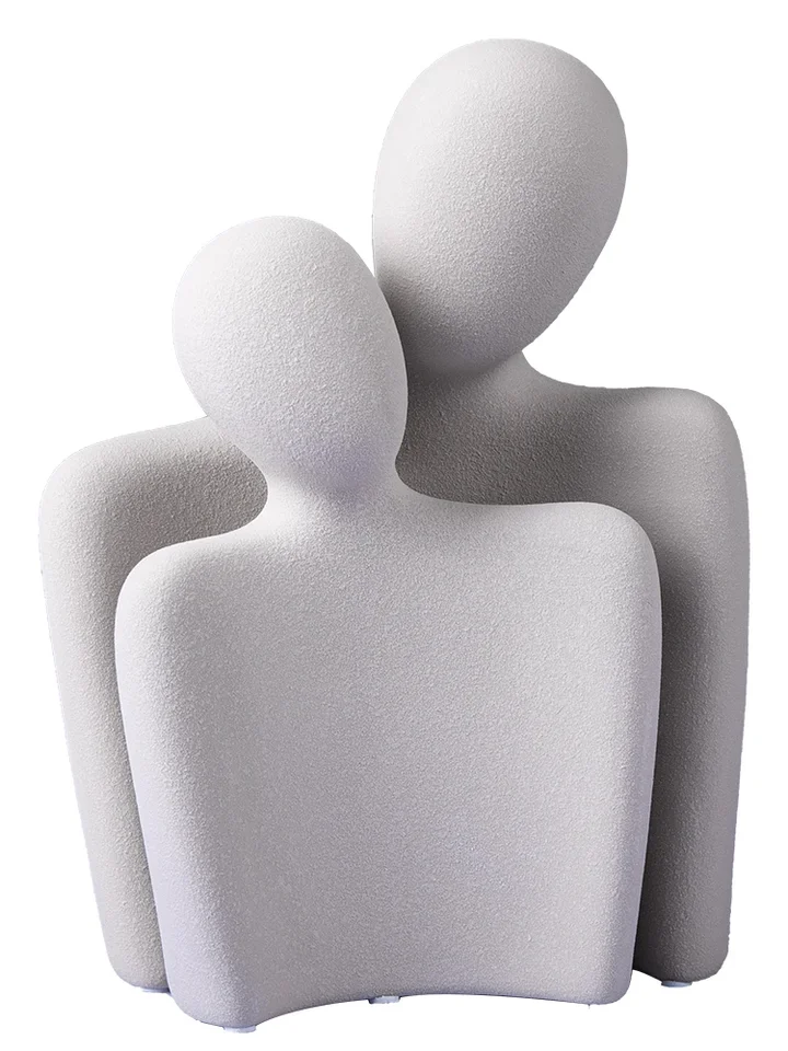 Statuetta Coppia Che Abbraccia In Ceramica – Scultura Astratta Moderna Bianca O Nera Per Decorazione Casa