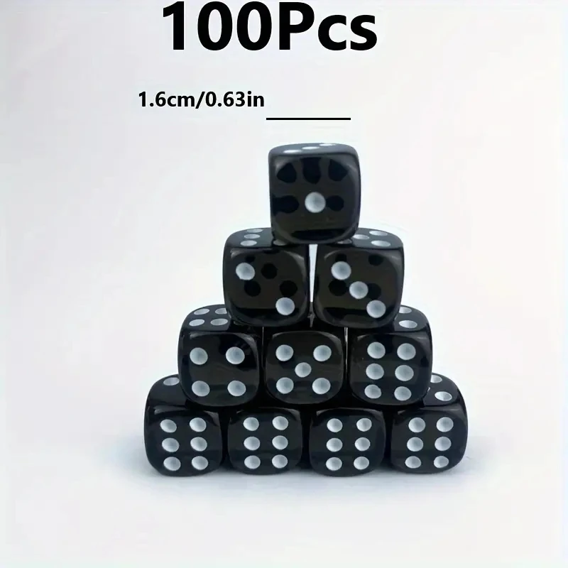 Black Acrylic Dice Board Game Party Entertainment Bar 100 Pcs/set 14mm/0.55inch Or 16mm/0.63inch