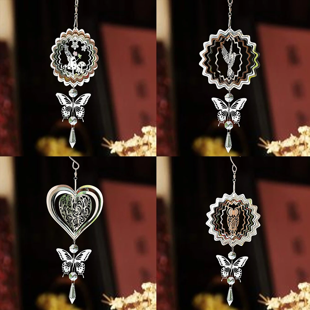 Wind Chimes Crystal Ornament 3D Kinetic Wind Spinner Hanging Glass Pendant Garden Decor