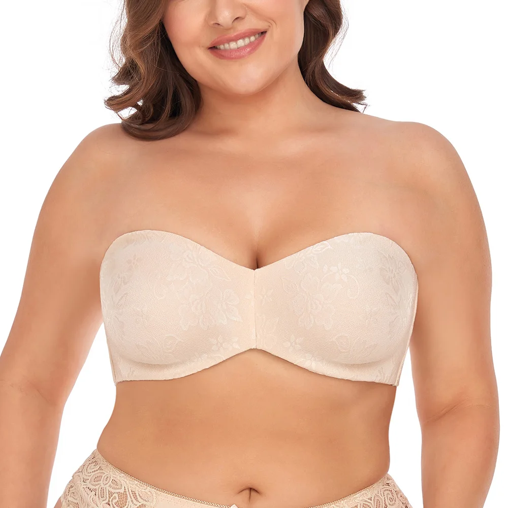 Women's Strapless Bra Underwire Support Seemless Minimizer Bras Large Bust Unlined Bandeau Bra Plus Size Convertible Straps Bra new wirefree plus size bras posture corrector bra lace front closure bra women fitness vest bras unlined big size c d e f g h