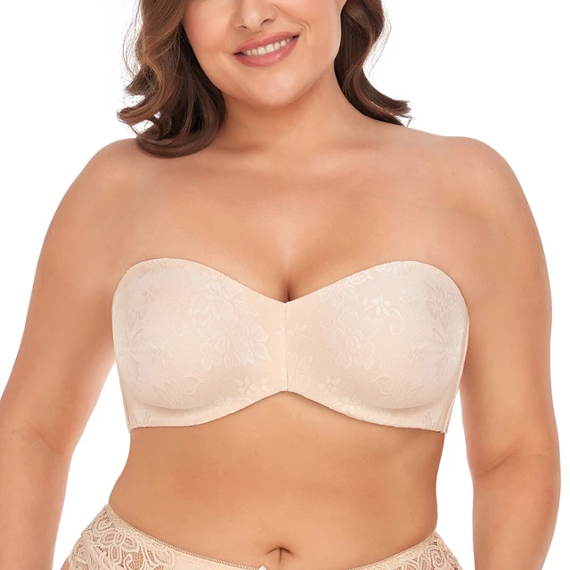 Women's Strapless Bra Underwire Support Seemless Minimizer Bras Large Bust  Unlined Bandeau Bra Plus Size Convertible