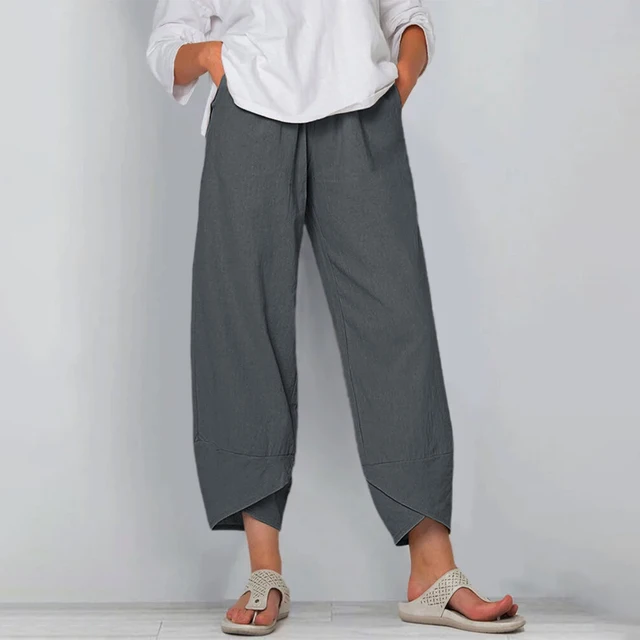 Femmes Vintgae Harjauku coton et lin sarouel ample décontracté taille haute pantalon à jambes larges surdimensionné Baggy pantalon Joggers 1