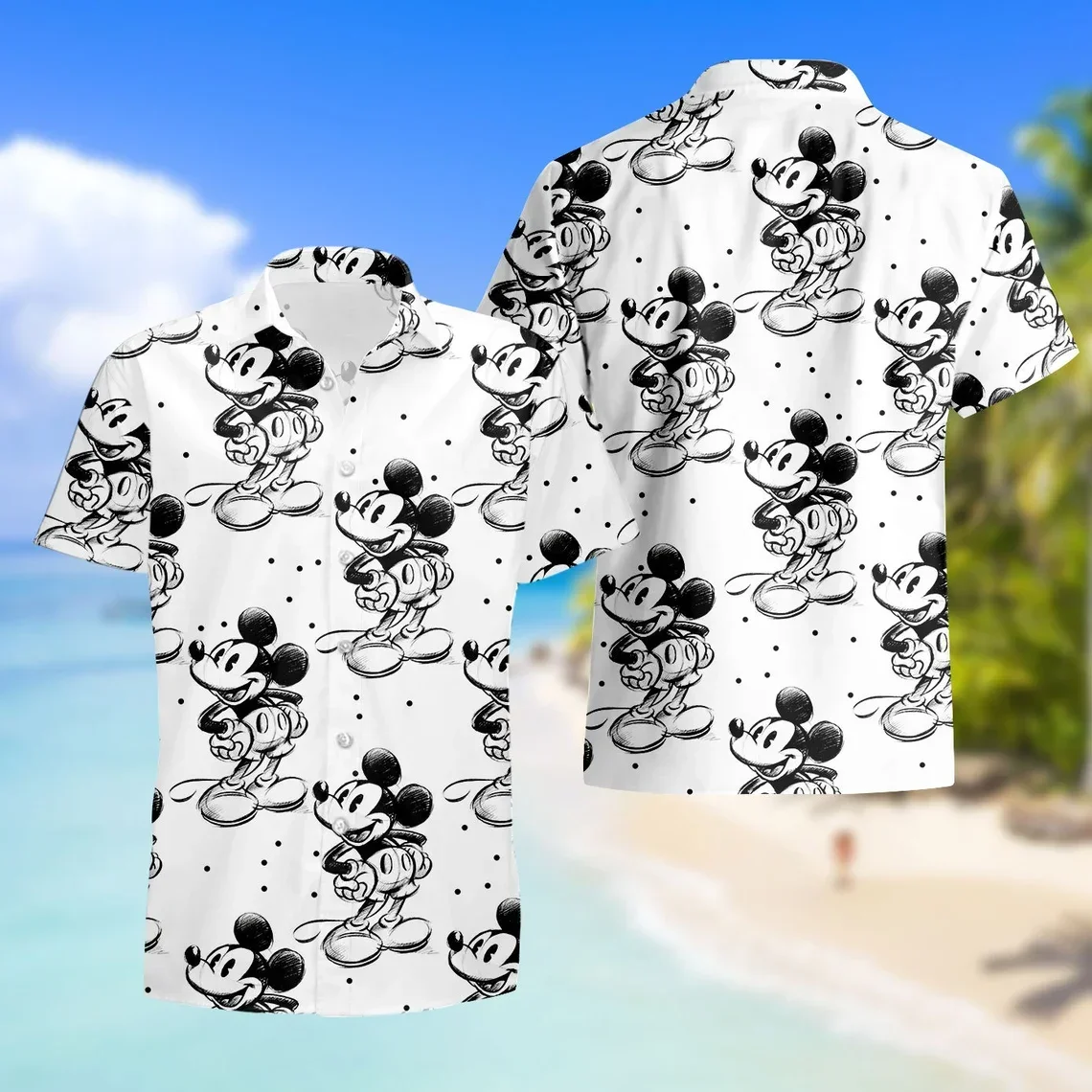 

2024 Disney Mickey Mouse Hawaiian Shirt Men's Disney Land Short Sleeve Button Up Shirt Casual Fashion Beach Shirt Vintage Tops