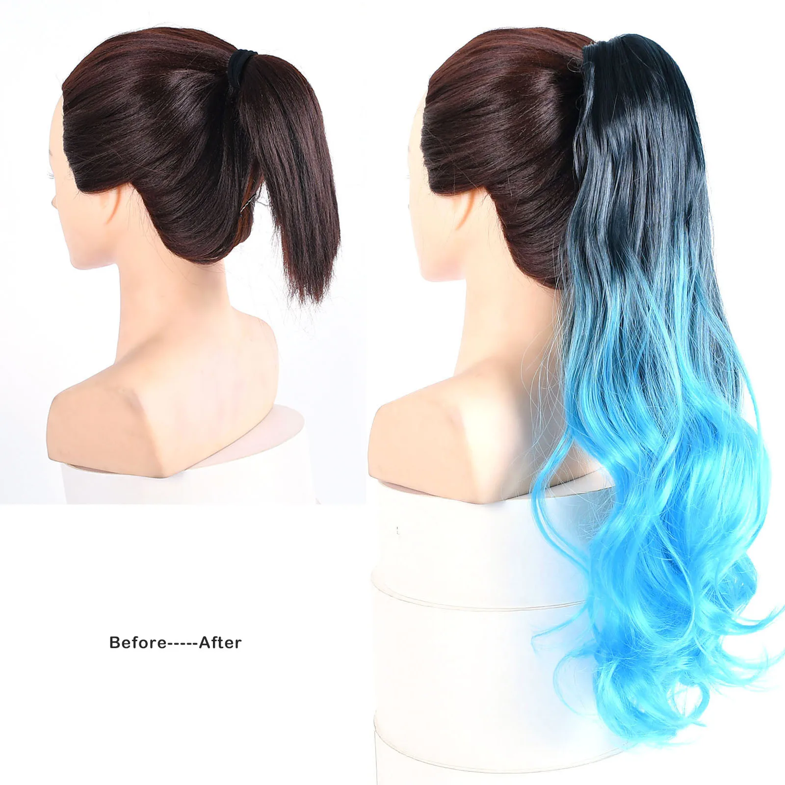 jeedou Synthetic Long Wavy Hair Ponytail Extension Claw Clip in Hair Blue Purple Ombre Color 2