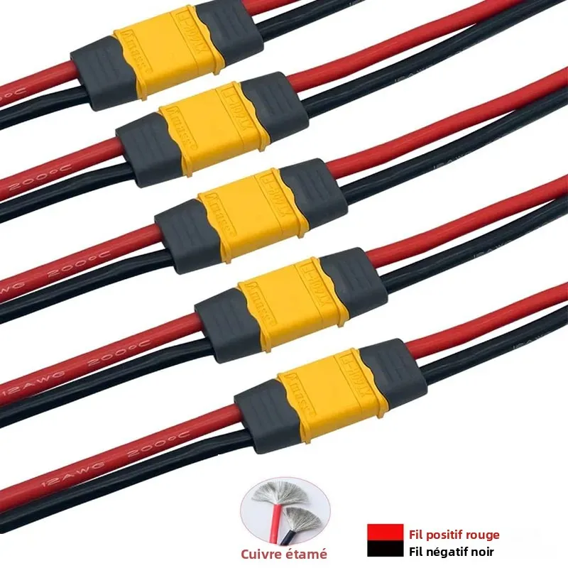 Achetez des connecteurs XT60H-M to F avec fil silicone 12AWG pour batterie RC, ensemble complet.