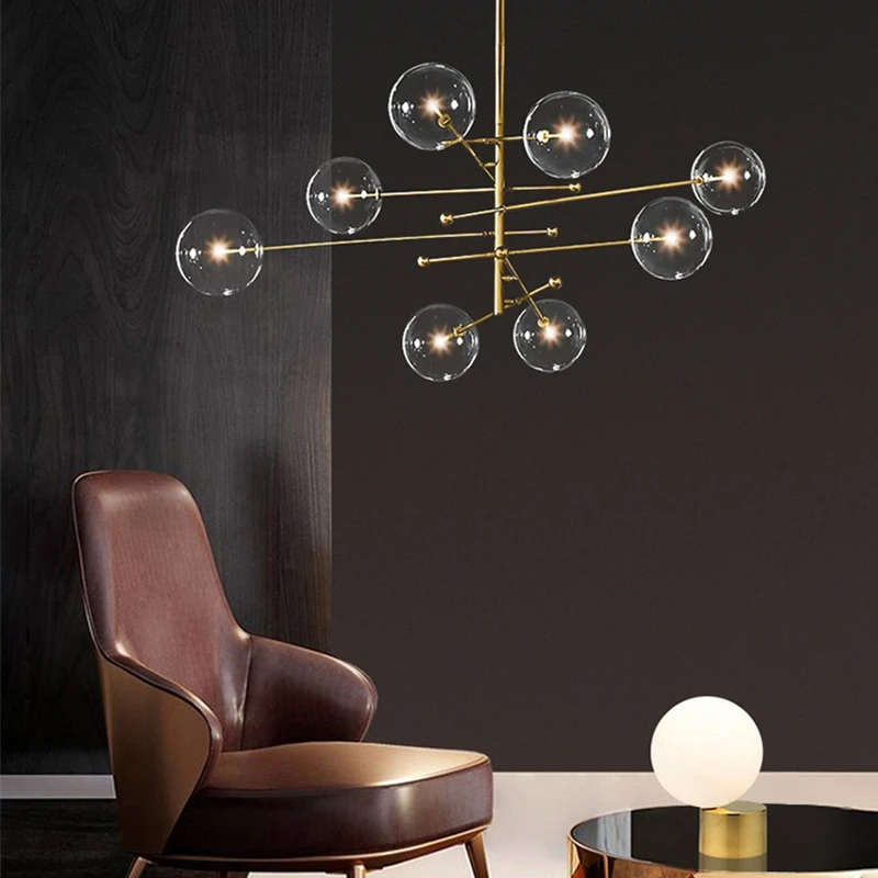Modern Bronze Glass Pendant Light Glass Bubbles Chandelier Study Living Room Restaurant Hanging Lamp Room Decor