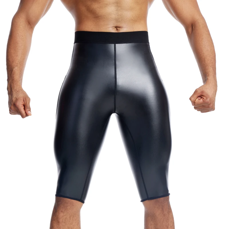 Men Leather Stretchy Casual Biker Club Party Pants Body Shaper Waist Trainer High Waist Leggings Fitness 5pts Pants with Pockets