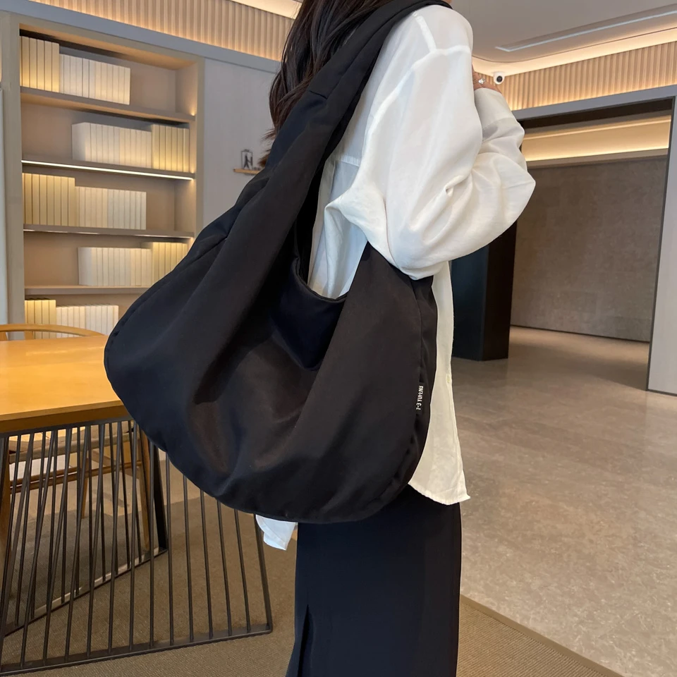 Chinese Zen Style Shoulder Bags Cloth Simple Solid Color Packages Can Be Used On Both Sides Casual Totes Big Travel Bags