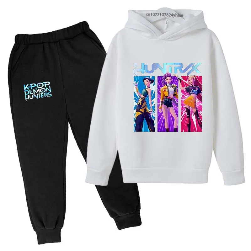Kpop Demon Hunters Kids Hot Anime Print Spring Autumn Casual 2pcs Hoodie + Pants Tracksuits 2-13Years Girls Fashion Huntrx Clothes