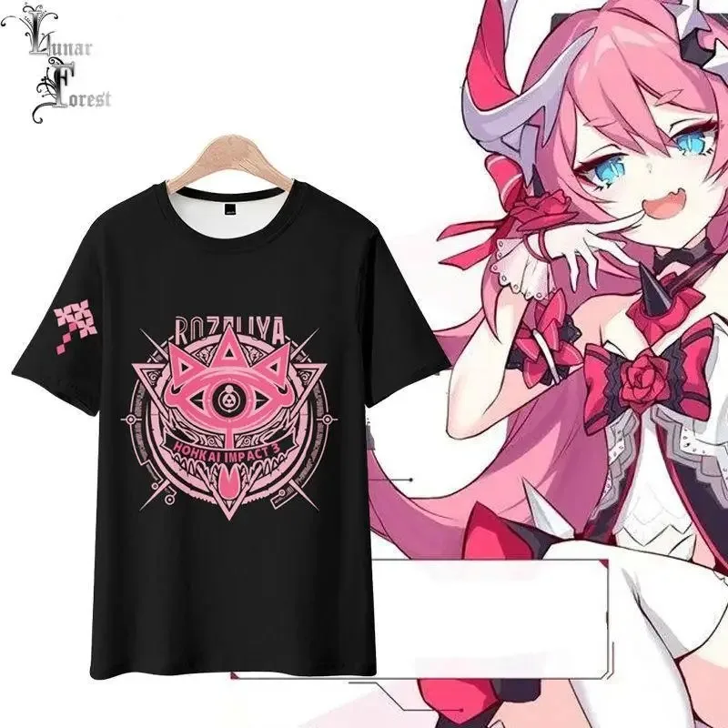 Honkai impact 3 rozaliya olenyeva printing 3d shirt summer fashion round neck short sleeve popular game streetwear 2024